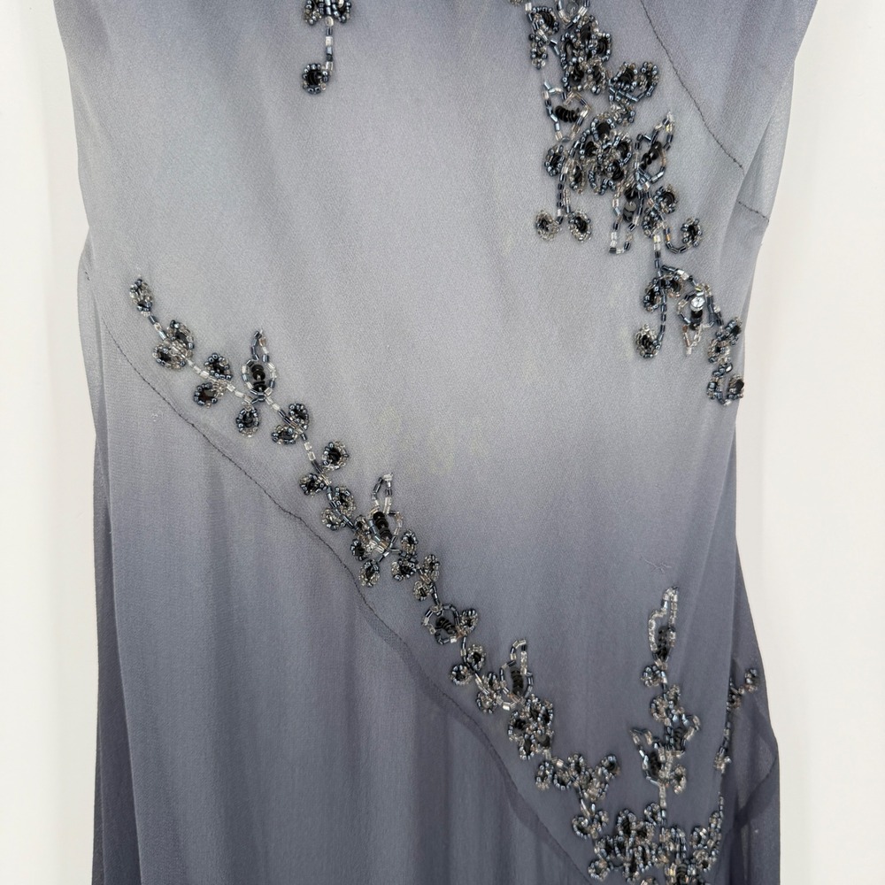 Vintage Scala 100% Silk Beaded Ombre Fairy Whimsigoth Handkerchief Hem Dress L - Picture 8 of 16